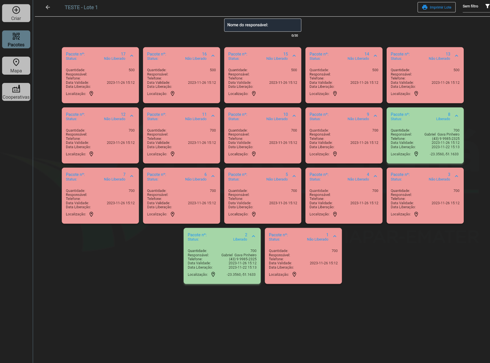 Imagem que representa todos os pacotes que foram e não foram liberados